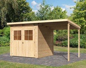 Karibu Holz-Gartenhaus Glücksburg 3 + 1,9m Anbaudach - 19mm Elementhaus - Pultdach - natur