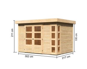 Karibu Holz-Gartenhaus Kerko 4 - 19mm Elementhaus - Flachdach - natur