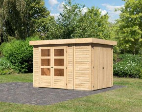 Karibu Holz-Gartenhaus Retola 2 + Anbauschrank - 19mm Elementhaus - Flachdach - natur