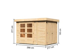 Karibu Holz-Gartenhaus Retola 2 + Anbauschrank - 19mm Elementhaus - Flachdach - natur