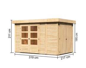 Karibu Holz-Gartenhaus Retola 3 + Anbauschrank - 19mm Elementhaus - Flachdach - natur