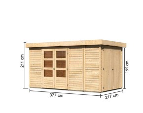 Karibu Holz-Gartenhaus Retola 5 + Anbauschrank - 19mm Elementhaus - Flachdach - natur