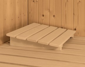 Karibu Innensauna Taurin + Dachkranz + 9kW Saunaofen + externe Steuerung - 68mm Elementsauna - Ganzglastür klar - Ecksauna