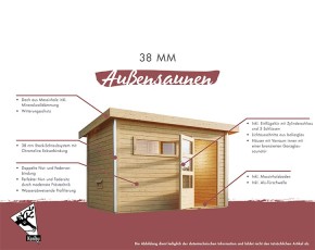 Karibu Gartensauna Skrollan 3 + Vorraum + 9kW Saunaofen + externe Steuerung - 38mm Saunahaus - Pultdach - Moderne Saunatür - natur