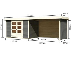 Karibu Holz-Gartenhaus Askola 4 + 2,8m Anbaudach + Seiten + Rückwand - 19mm Elementhaus - Flachdach - terragrau
