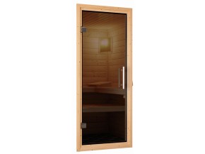 Karibu Innensauna Leona + 9kW Saunaofen + externe Steuerung Easy - 38mm Blockbohlensauna - Ganzglastür graphit - Ecksauna