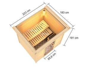 Karibu Innensauna Adelina + Dachkranz - 38mm Blockbohlensauna - niedrige Deckenhöhe