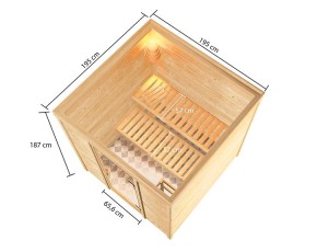 Karibu Innensauna Jara - 38mm Blockbohlensauna - niedrige Deckenhöhe