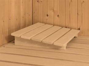 Karibu Innensauna Ainur + Glasfront + Superior-Ausstattung + Dachkranz + 9kW Saunaofen + externe Steuerung Easy - 68mm Elementsauna - Ecksauna