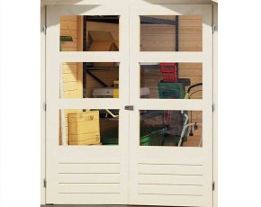 Karibu Holz-Gartenhaus Askola 5 + 2,4m Anbaudach + Rückwand - 19mm Elementhaus - Flachdach - terragrau