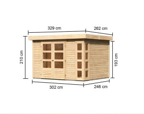 Karibu Holz-Gartenhaus Kerko 5 - 19mm Elementhaus - Flachdach - natur