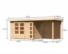 Karibu Holz-Gartenhaus Kerko 4 + 2,4m Anbaudach + Rückwand - 19mm Elementhaus - Flachdach - natur