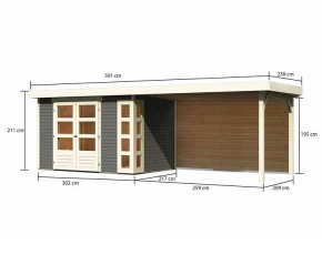 Karibu Holz-Gartenhaus Kerko 4 + 2,8m Anbaudach + Rückwand - 19mm Elementhaus - Flachdach - terragrau