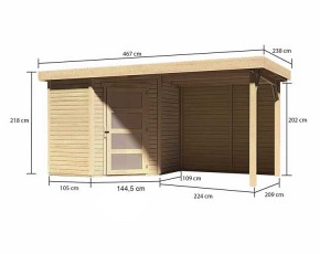 Karibu Holz-Gartenhaus Schwandorf 3 + 2,4m Anbaudach + Rückwand - 19mm Elementhaus - 5-Eck-Gartenhaus - Flachdach - natur