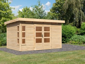 Karibu Holz-Gartenhaus Kastorf 7 - 28mm Elementhaus - Pultdach - natur