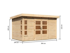 Karibu Holz-Gartenhaus Kastorf 7 - 28mm Elementhaus - Pultdach - natur