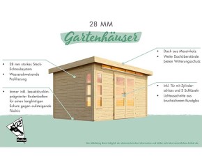 Karibu Holz-Gartenhaus Theres 3 + 2,6m Anbaudach - 28mm Elementhaus - Satteldach - natur
