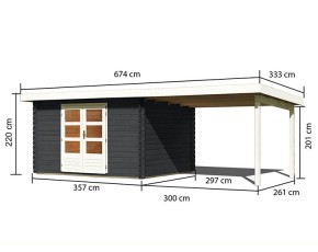Karibu Holz-Gartenhaus Bastrup 7 + 3m Anbaudach - 28mm Blockbohlenhaus - Pultdach - anthrazit