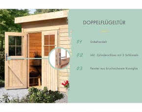 Karibu Holz-Gartenhaus Rentrup 5 + 90cm Vordach - 28mm Blockbohlenhaus - Satteldach - natur