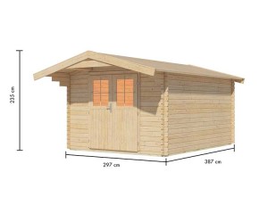 Karibu Holz-Gartenhaus Rentrup 8 + 90cm Vordach - 28mm Blockbohlenhaus - Satteldach - natur