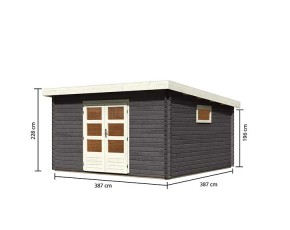 Karibu Holz-Gartenhaus Trittau 6 - 38mm Blockbohlenhaus - Pultdach - terragrau