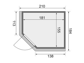 Karibu Innensauna Siirin + Dachkranz + 4,5kW Bio-Kombiofen + externe Steuerung Easy bio - 68mm Systemsauna - Ganzglastür bronziert - Ecksauna