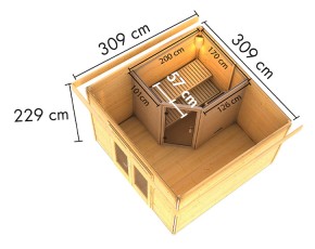 Karibu Gartensauna Mainburg 1 A + Vorraum + 2 Liegen + 9kW Saunaofen + externe Steuerung - 38mm Saunahaus - Pultdach - terragrau