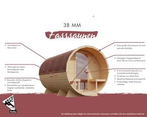 Karibu Fasssauna 3 + Vorraum + Terrasse + 9kW Bio-Kombiofen + externe Steuerung - 38mm Saunafass - Tonnendach - natur