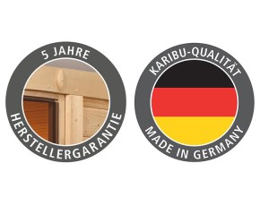 Karibu Gartensauna Hytti 3 + 9kW Bio-Kombiofen + externe Steuerung - 38mm Saunahaus - Pultdach - Energiespartür - natur