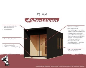 Karibu Gartensauna Miramar + Vorraum - 73mm Saunahaus - Flachdach - schwarz