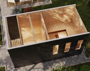 Karibu Gartensauna Miramar + Vorraum - 73mm Saunahaus - Flachdach - schwarz