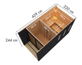 Karibu Gartensauna Miramar + Vorraum - 73mm Saunahaus - Flachdach - schwarz