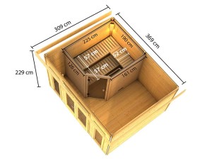 Karibu Gartensauna Mainburg 2 B + Vorraum + 3 Liegen + 9kW Saunaofen + externe Steuerung - 38mm Saunahaus - Pultdach - terragrau