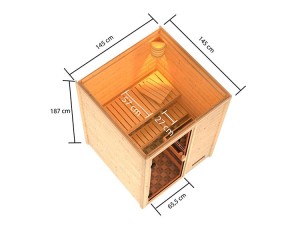 Karibu Innensauna Sandra + 9kW Bio-Kombiofen + externe Steuerung - 38mm Blockbohlensauna - niedrige Deckenhöhe