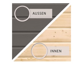 Karibu Holz-Gartenhaus Freiburg 3 + 2,4m Anbaudach - 19mm Elementhaus - Flachdach - terragrau