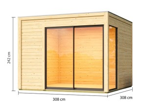 Karibu Holz Gartenhaus Dice 1 - 38mm Elementhaus - Gartenhaus Lounge - Flachdach - natur