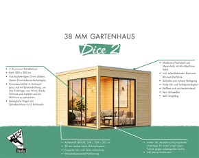 Karibu Holz Gartenhaus Dice 3 - 38mm Elementhaus - Gartenhaus Lounge - Flachdach - natur