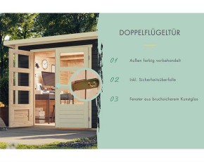 Karibu Holz-Gartenhaus Retola 3 + Anbauschrank + 2,4m Anbaudach - 19mm Elementhaus - Flachdach - terragrau