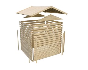 Karibu Holz-Gartenhaus Multi + Schrank + Anbaudach- 28mm Elementhaus - Satteldach - terragrau