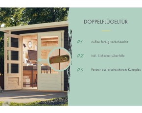 Karibu Holz-Gartenhaus Retola 4 + Anbauschrank - 19mm Elementhaus - Flachdach - natur