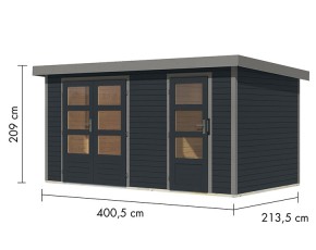 Karibu Hybrid-Gartenhaus Merkur C - 19mm Elementhaus - 2-Raum-Gartenhaus - Pultdach - anthrazit/grau