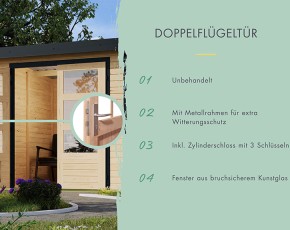 Karibu Hybrid-Gartenhaus Merkur D - 19mm Elementhaus - 2-Raum-Gartenhaus - Pultdach - wassergrau/weiß