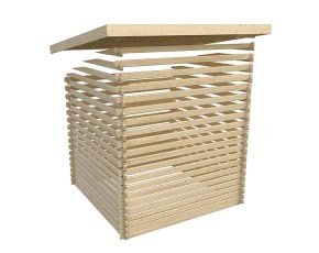 Karibu Holz-Gartenhaus Trittau 4 + 3,3m Anbaudach + Rückwand + Seitenwand - 38mm Blockbohlenhaus - Gartenhaus Lounge - Pultdach - natur
