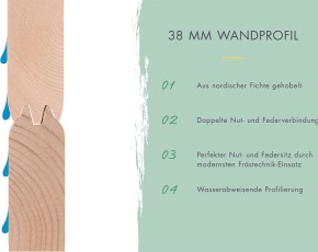 Karibu Holz-Gartenhaus Trittau 4 + 3,3m Anbaudach + Rückwand + Seitenwand - 38mm Blockbohlenhaus - Gartenhaus Lounge - Pultdach - natur