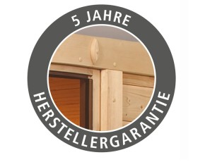 Karibu Innensauna Mia + Dachkranz + 9kW Saunaofen + externe Steuerung - 38mm Blockbohlensauna - Ganzglastür graphit - Ecksauna