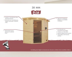 Karibu Innensauna Mia - 38mm Blockbohlensauna - Ganzglastür bronziert - Ecksauna