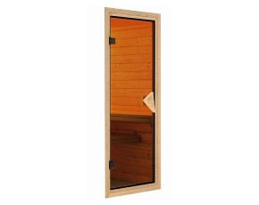 Karibu Innensauna Nanja + Dachkranz - 68mm Elementsauna - Ganzglastür bronziert - Ecksauna - 230V Sauna